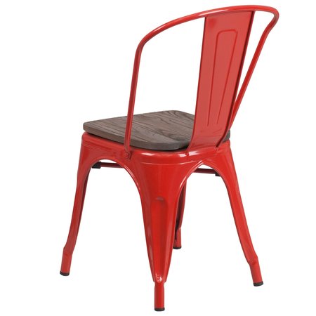 Flash Furniture Red Metal Stackable Chair with Wood Seat 4-CH-31230-RED-WD-GG